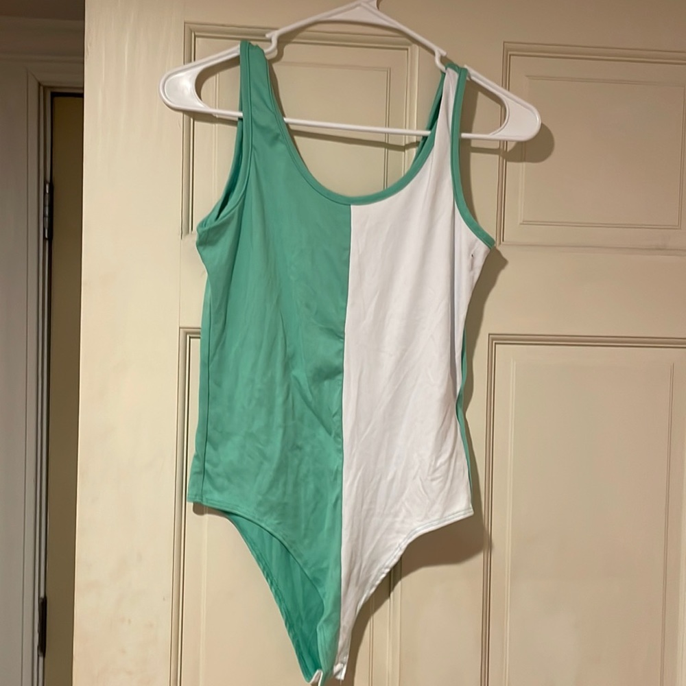 YMI bodysuit Green and White Large